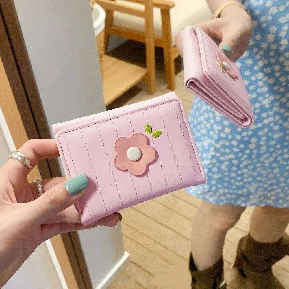 Korean Style PU Leather Short Wallet Flower Fresh Candy Color Coin Purse Card Bag Ladies Z260130