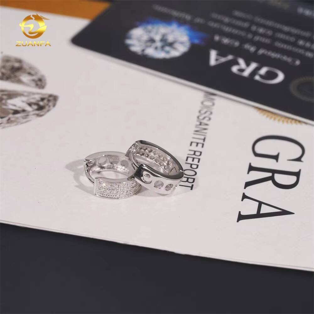 Pass Diamond Tester Two Row Diamond Hoop Iced Out Moissanite Hip Hop 925 Silver Earrings