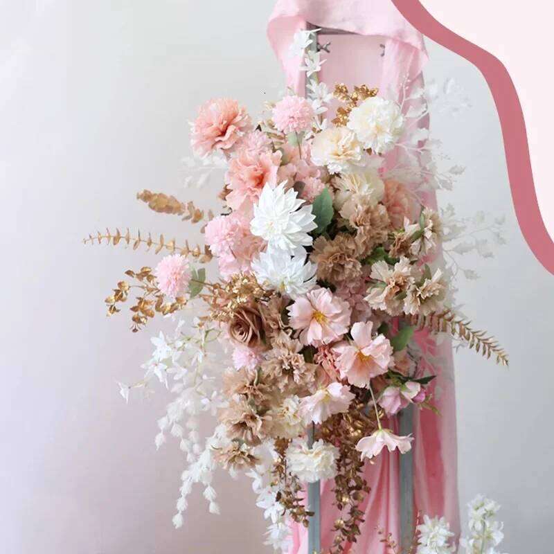 Light Pink Wedding Backdrop Rose ball Chrysanthemum Arch Hang Flower Row Aisle Floor Floral Arrangement Stage Props Decor W260130