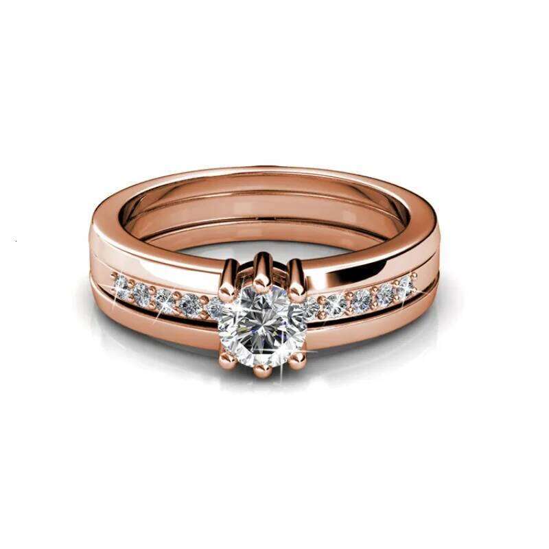 Daisini 2 in 1 Wedding Ring with Crystals Luxury Rose Gold Color Double Row for Women Romantic Engageme Party Jewelry XJ260130