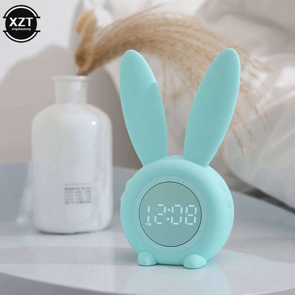 Cute Bunny Ear LED Digital Alarm Electronic USB Sound Control Rabbit Night Lamp Desk Clock Home Decoration W260130