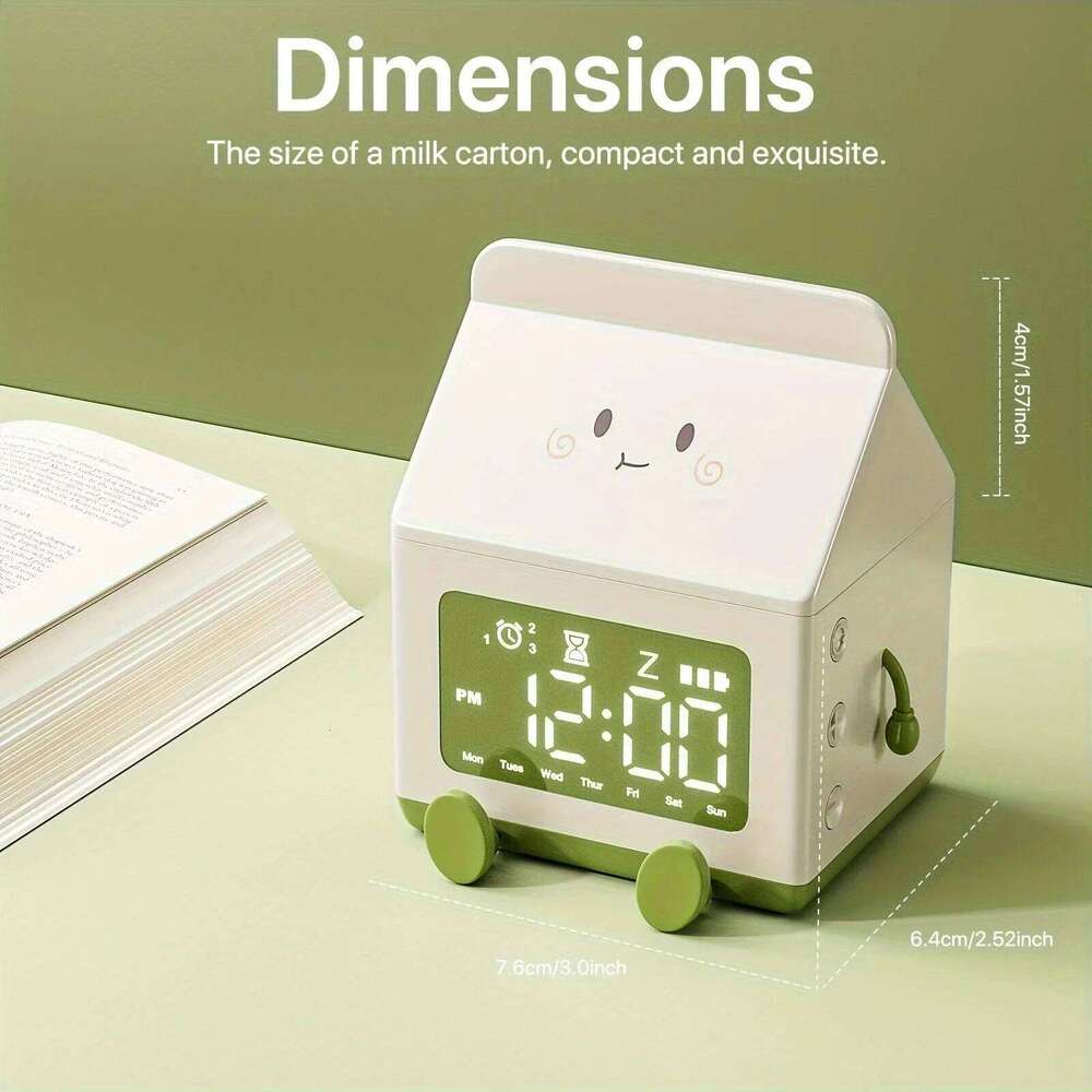 Creative Milk Box Digital Alarm Date Display Mini Countdown Cute Electronic Bedroom Table Clock W260130
