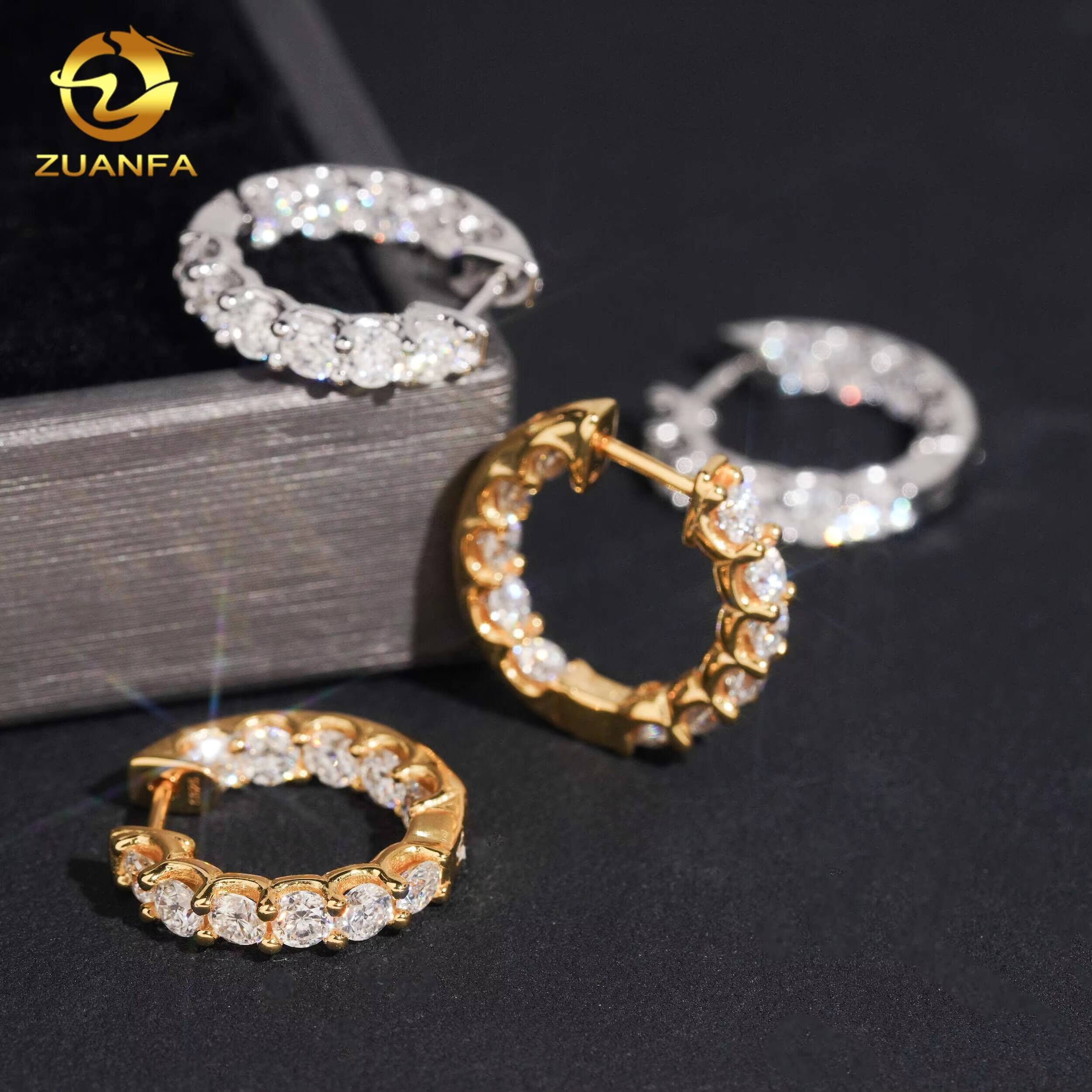 Hoop Earrings Women VVS Moissanite Jewelry Iced Out 18K White Gold Silver Rose Gold Plated Huggies Hip Hop Earrings