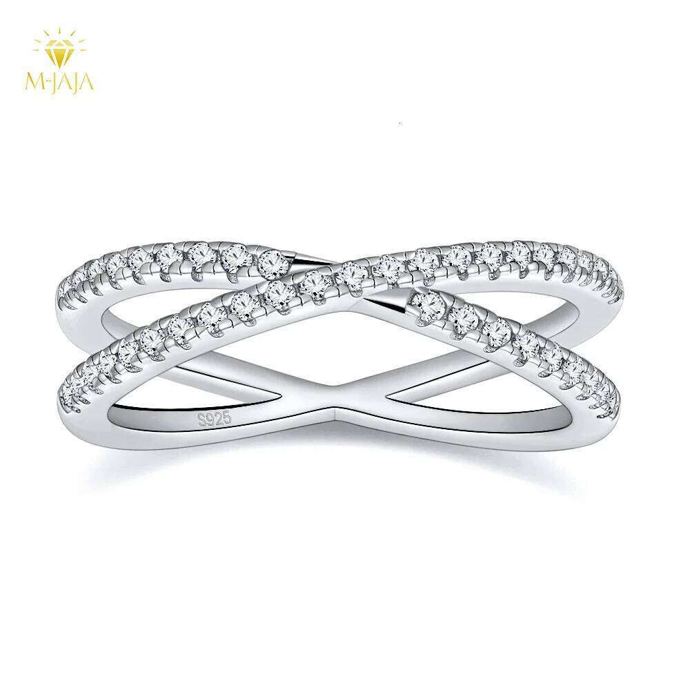 M-JAJA Moissanite X Cross Rings D Color VVS1 Lab Diamond Wedding Band for Women Promise Engagement 925 Sterling Silver Ring XJ260130