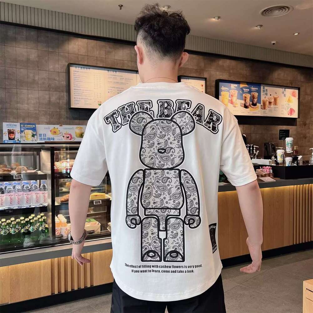 Men's T-Shirt Nuclear Explosion Trendy Flower Leg Beauty Black Summer Heavyweight Drop Shoulder Loose Short Sleeve Outdoor Recreation