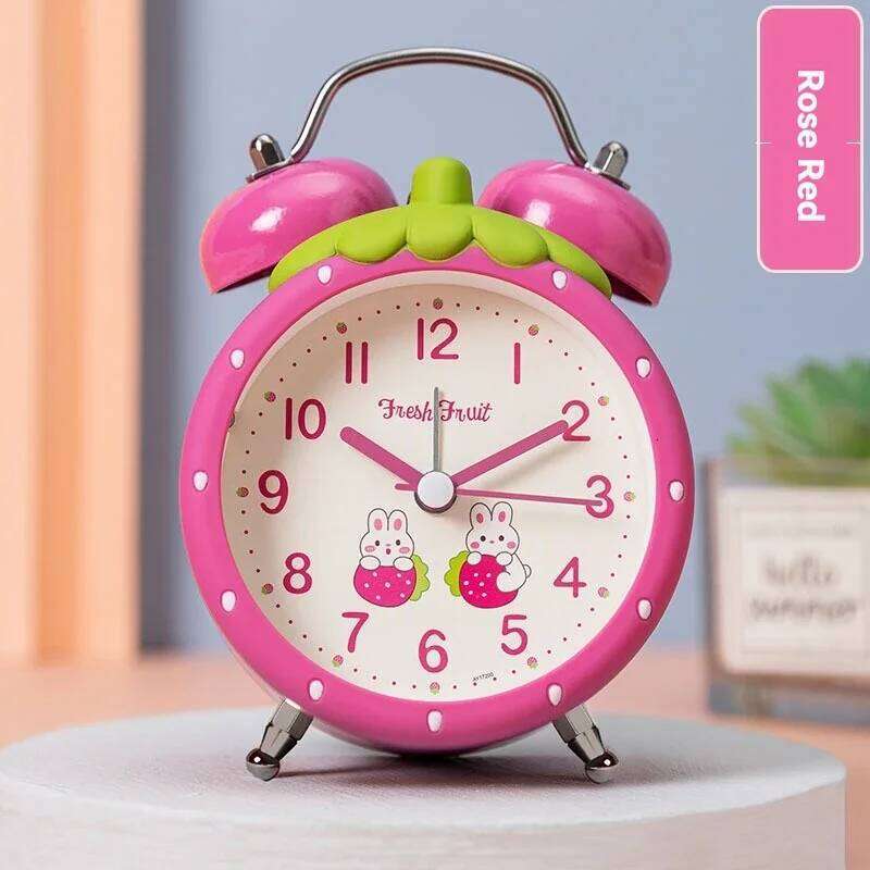 Creative Big Bell Strawberry Alarm with Nightlight for Children Students Simple and Silent Bedside Sleepy Clock W260130