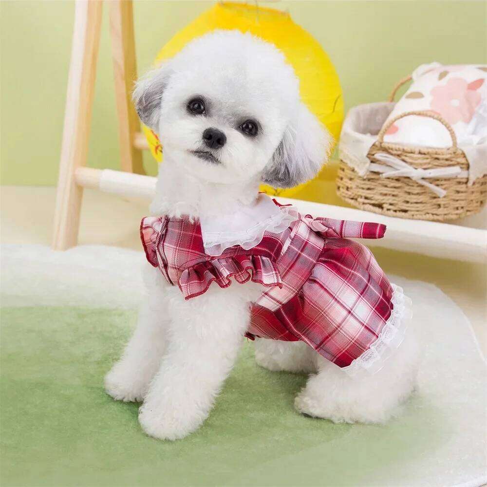 Plaid Dress Puppy Summer Clothes Dog Skirt for Small Medium Dogs Apparel Pet Product Supplies H260129