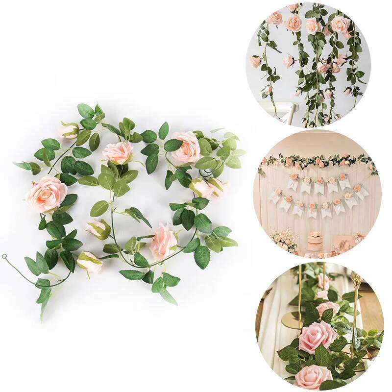2/4m Pink Artificial Floral Fake Rose Vine Hanging Flower String Garland for Wedding Baby Shower Event Party Supplies Y260130
