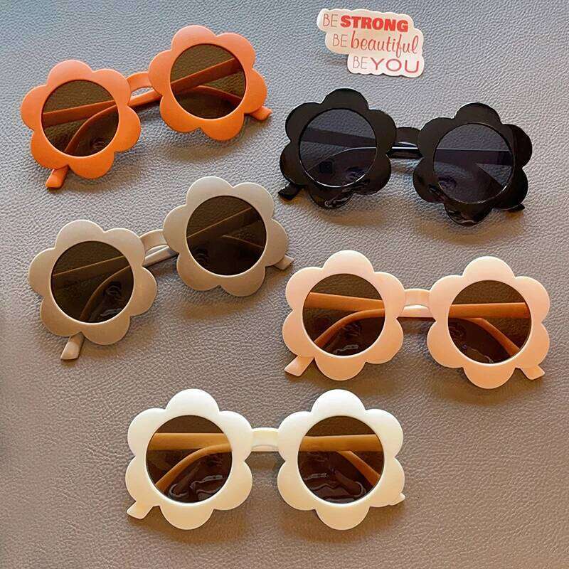 2024 New Children Cute Solid Color Flower UV400 Fashion Round Girls Boys Protection Sunglasses Kids Sun Glasses H260130