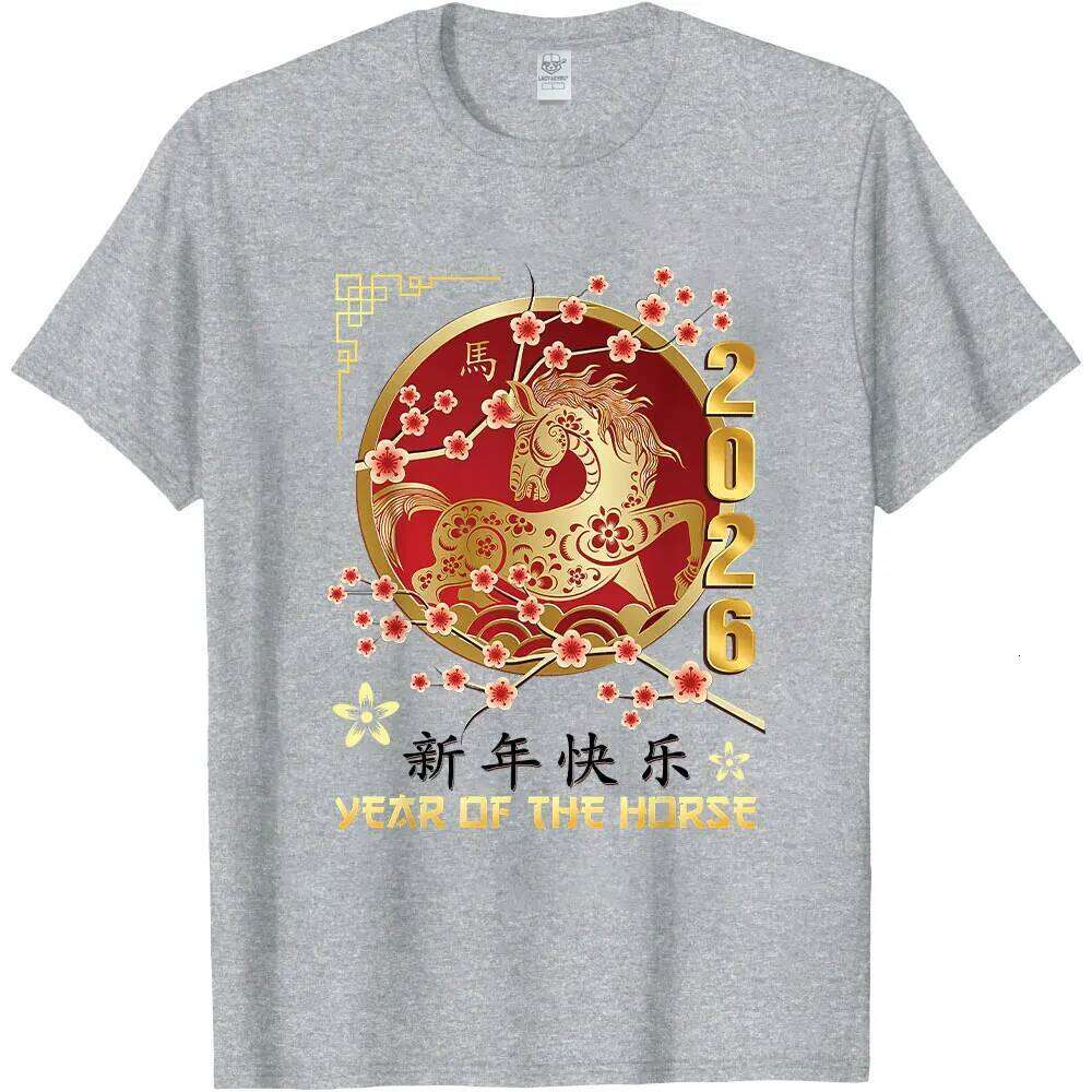 New Year of The Horse T Shirt Short sleeve O neck Streetwear Classic Pattern High Quality Cotton Tees Men Clothing luanyun