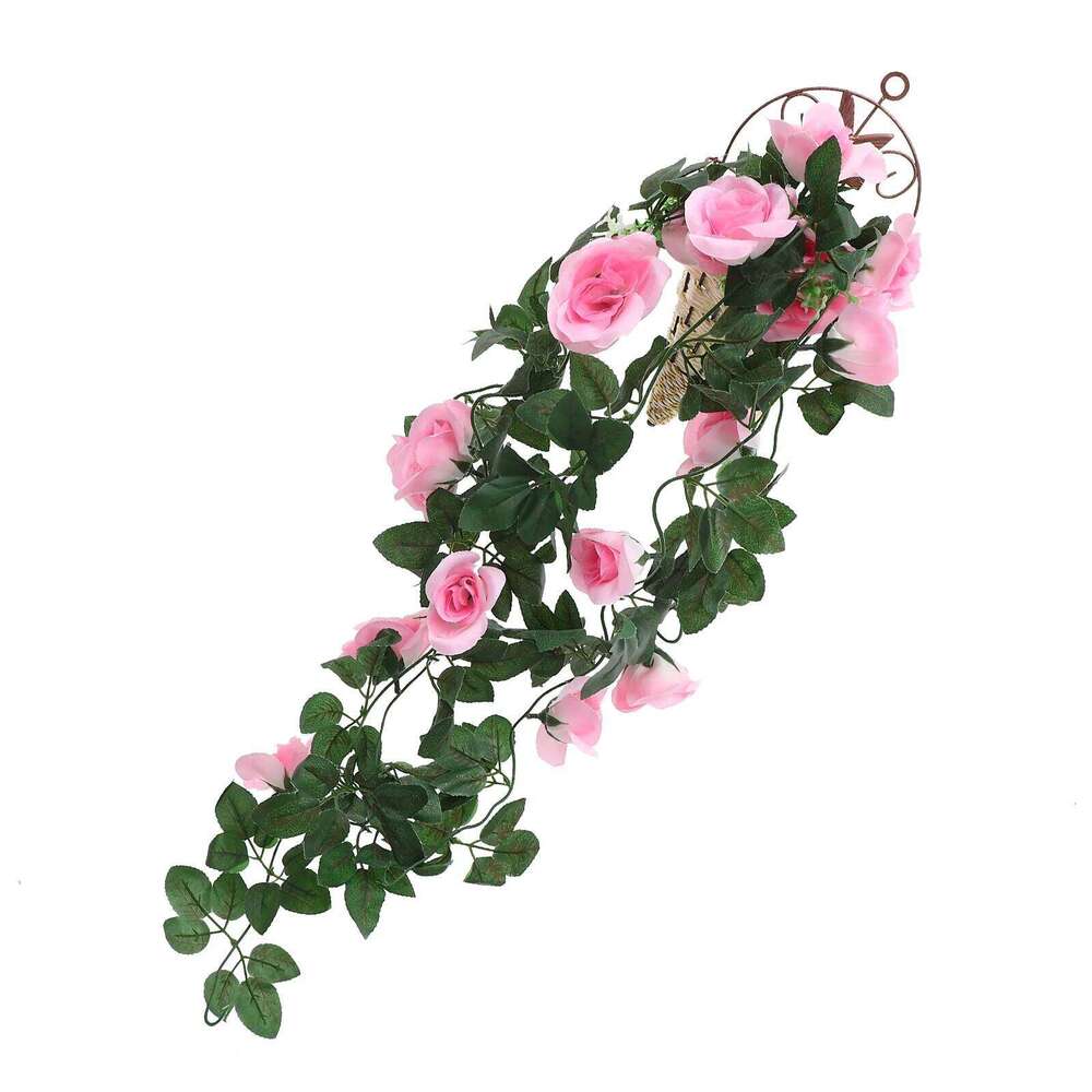 1Set Fake Rose Vine in Basket Lifelike Artificial Hanging Flower Vines for Aisle Balcony Cafe Restaurant Decor W260130