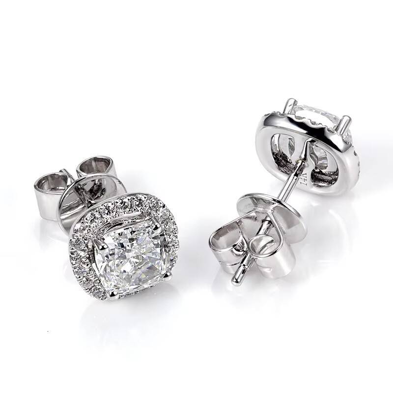 Messi Jewelry MSE-590 14K 55 Cushion Diamond Earrings Engagement Dating Gift for Girls