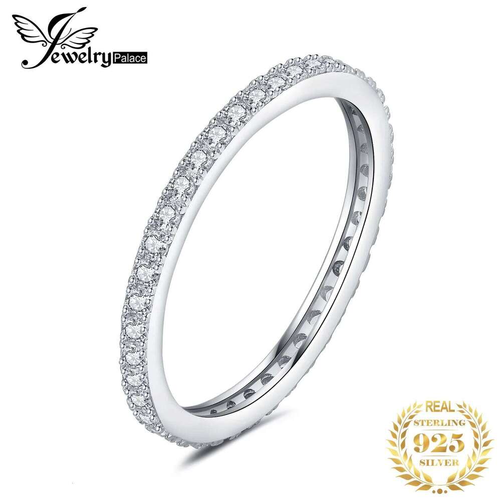 JewelryPalace 5A CZ Eternity Classic 925 Sterling Silver Wedding Engagement Band Ring for Woman Anniversary Gift Fine Jewelry XJ260130