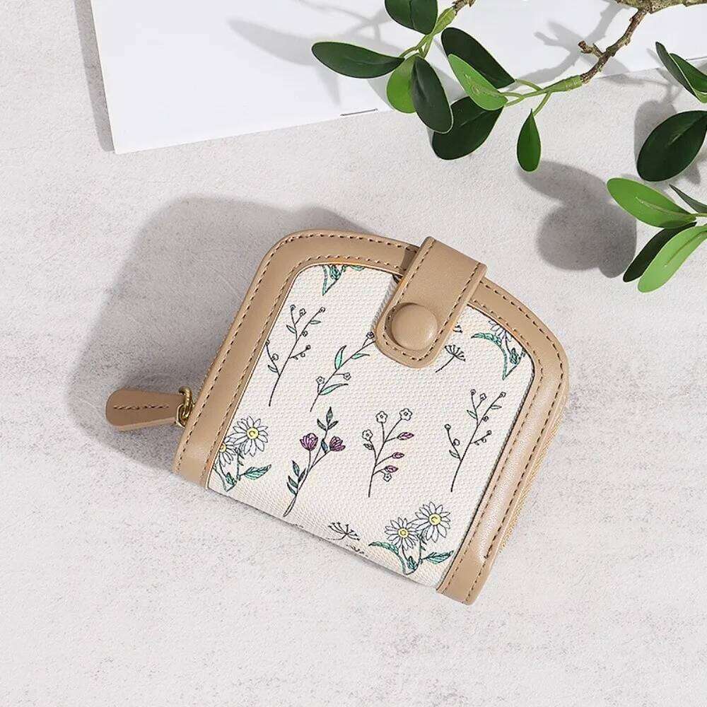 Floral Print Mini Coin Purse Bag Multi Function ID Credit PU Leather Short Wallet Small Korean Ins Fashion Card Holder Z260130