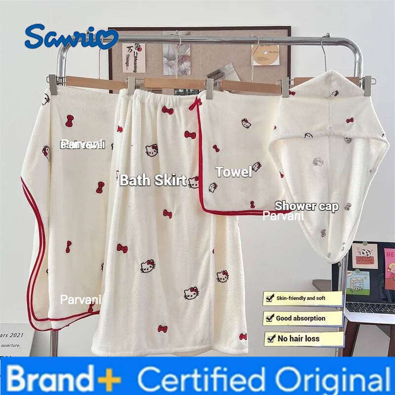 Sanrio Hello Kitty Cinnamoroll Kuromi Facial Wash Towel With Dry Hair Cap Suitable Women Can Wrapped Adult Children Cartoon Bath Towels H260130