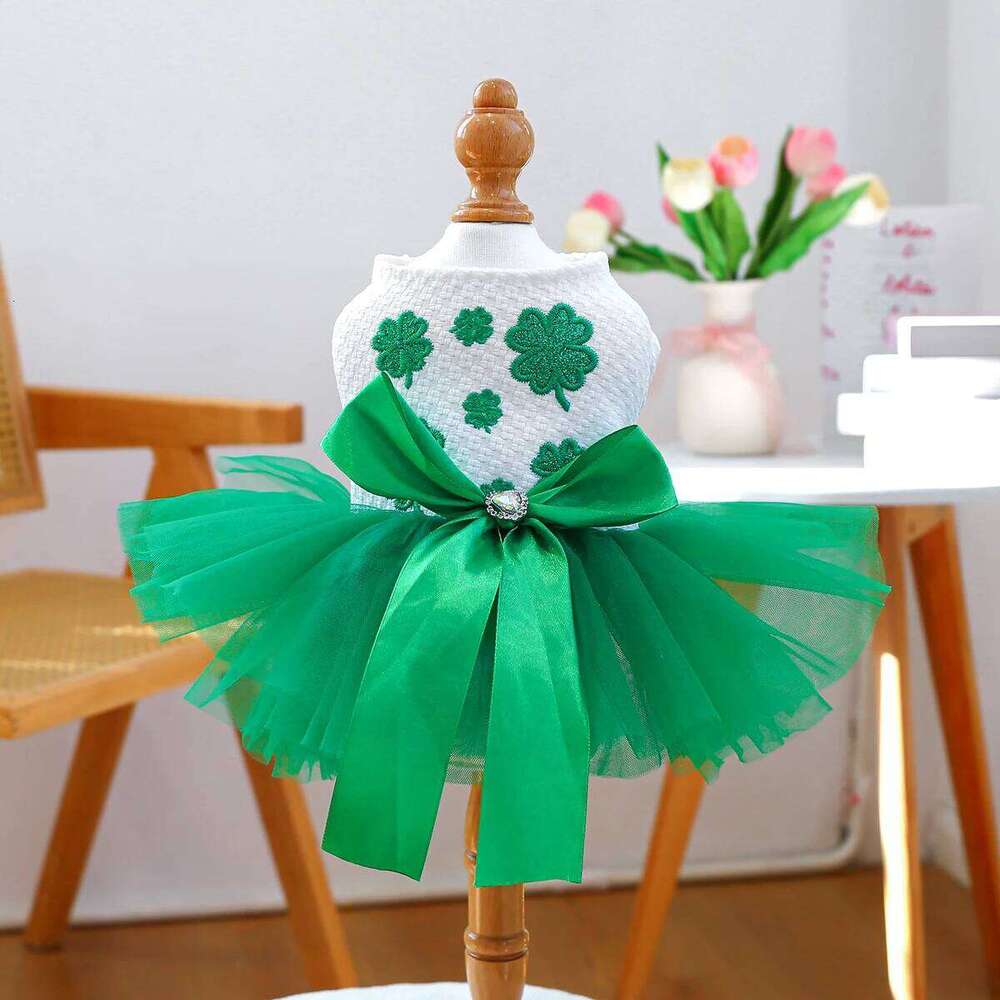 St. Patrick's Gauze - Green Puppy Dog Spring Summer Thin Pet Wedding Dress H260129