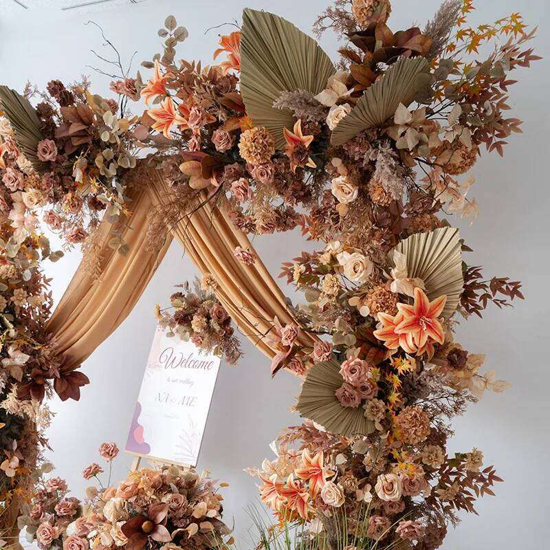 Luxury Brown Artificial Row Wedding Arch Deco Rose Hang Corner Floral Backdrop Decor Floor Flower Event Party Props Y260130