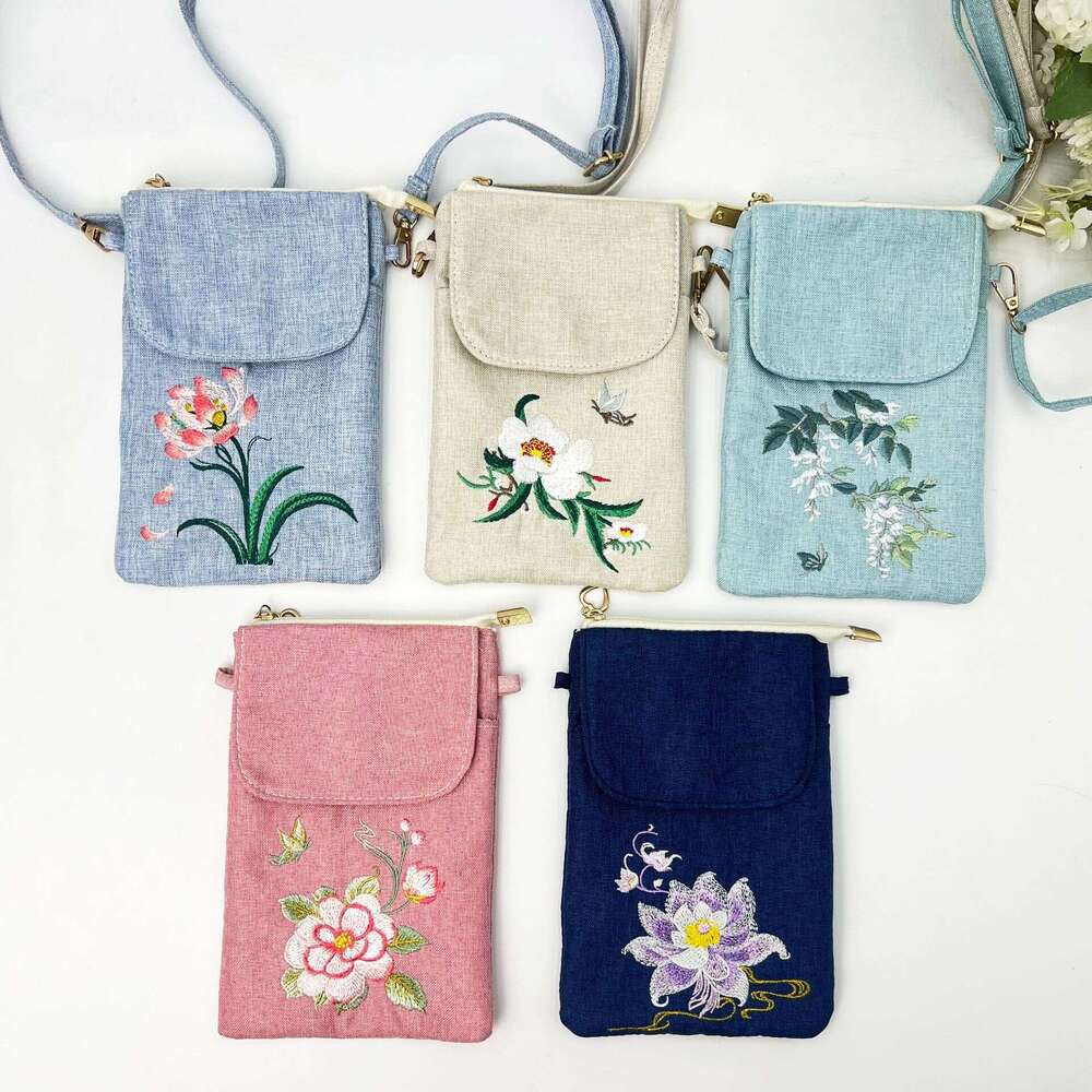 New Zipper Phone Double Layer Anti-Lost Crossbody Chinese Style Embroidery Small Bag Macaron Color Series MASA