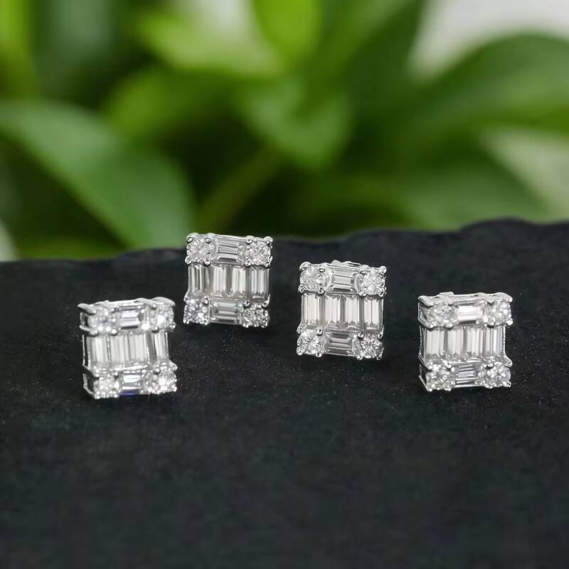 Fast Shipping 10K Solid Gold Fine Jewelry Custom White Gold Earrings Lab Grown Diamond Brilliant Cut Third Party Certified