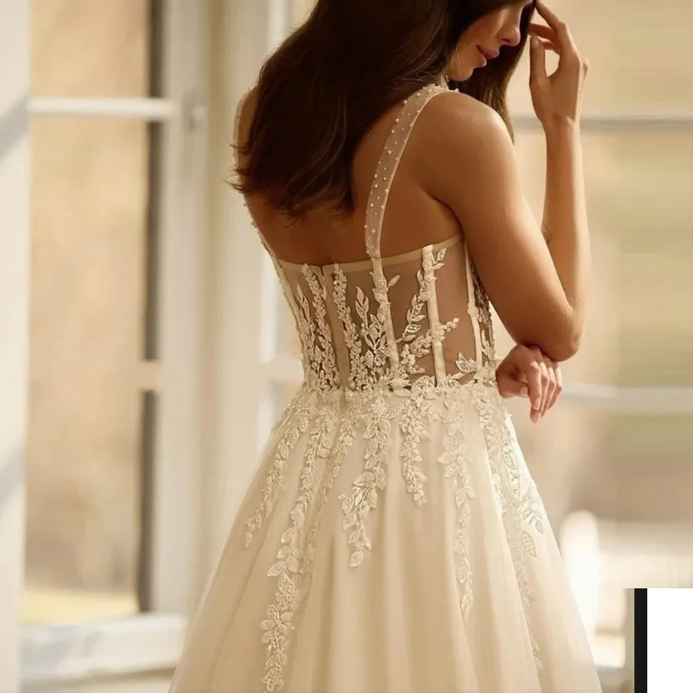 Sexy Floral Spaghetti Straps Boho Wedding Dresses Princess Appliques Bridal Gowns Robe De Mariee Vestidos De Novia