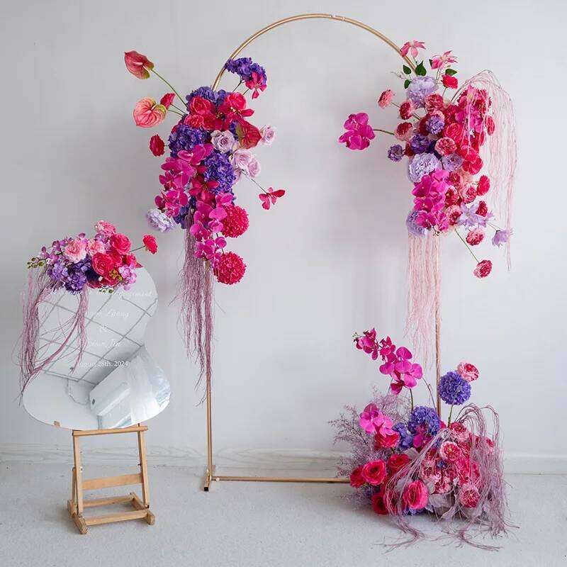 Purple Rose Anthurium Hang Corner Floral Arrangement Wedding Background Curtain Hot Pink Floor Flower Party Decor Y260130