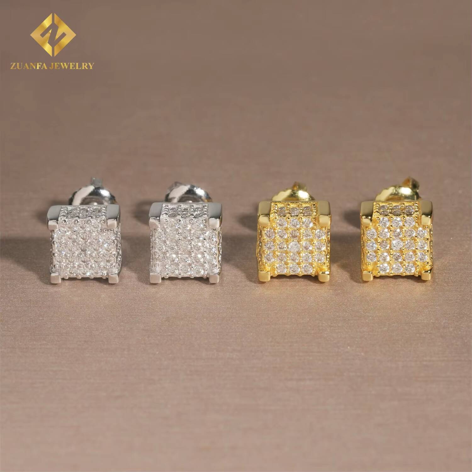 Fully Iced Out Stud Earring Cluster Moissanite Diamond Hip Hop Earring 925 Sterling Silver Pass Diamond Tester