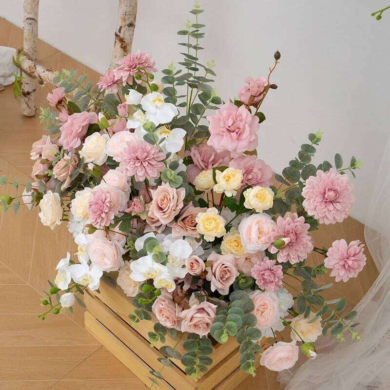 Pink Rose Delphinium green Leaf Artificial Hang Corner Flower Wedding Road Lead Floor Floral Arrangements Event Backdrop Decor W260130
