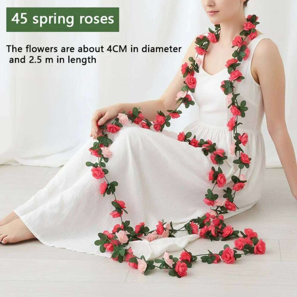 98.4in Artificial Flowers Vine DIY Wedding Decoration 45 Head Fake Silky Rose Flower Home Decor Wall Hanging Garland Plants W260130