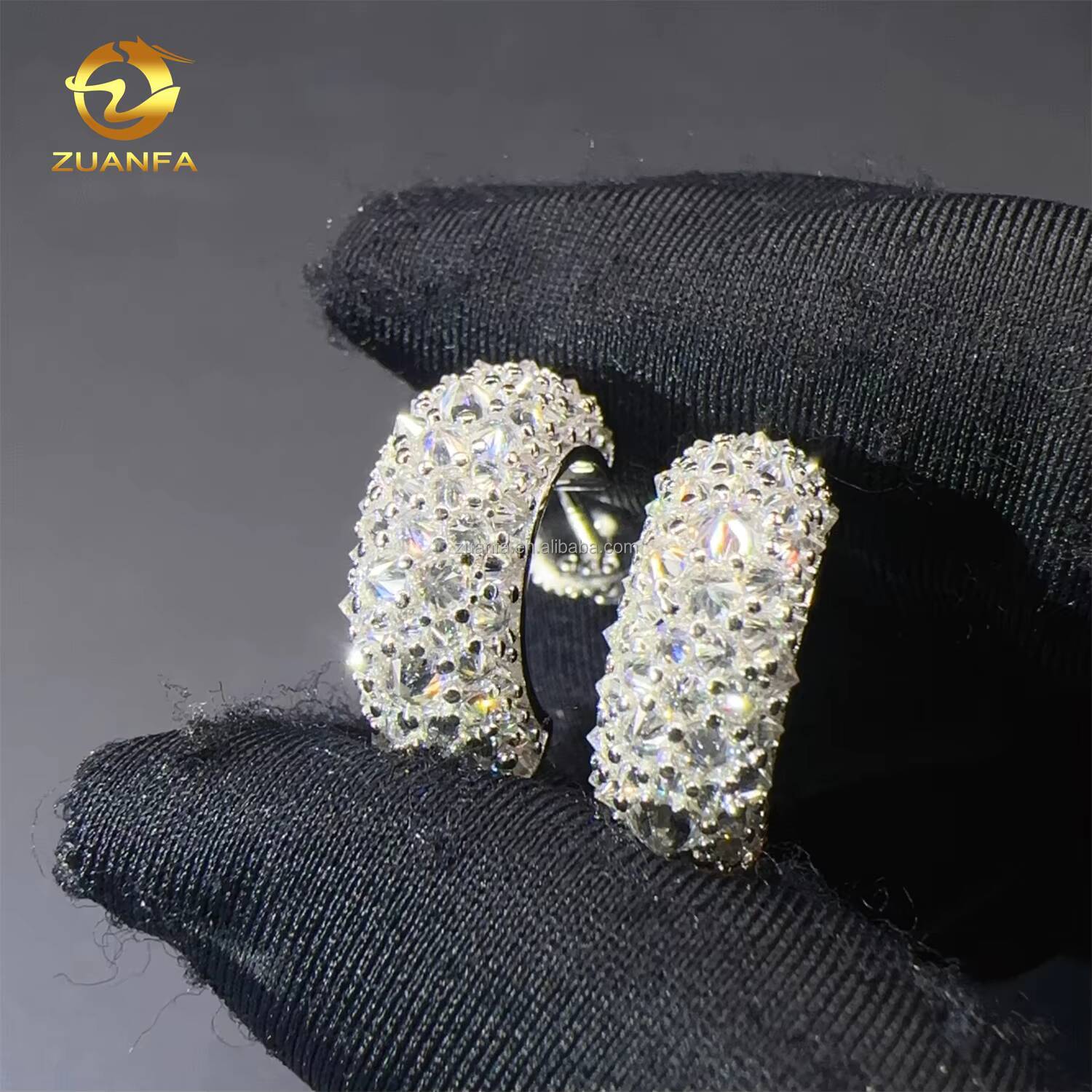 Fire Jewelry Hot Selling Pass Diamond Tester Hip Hop Iced Out Mosaic Style 925 Silver VVS Moissanite Diamond Hoop Earrings Man