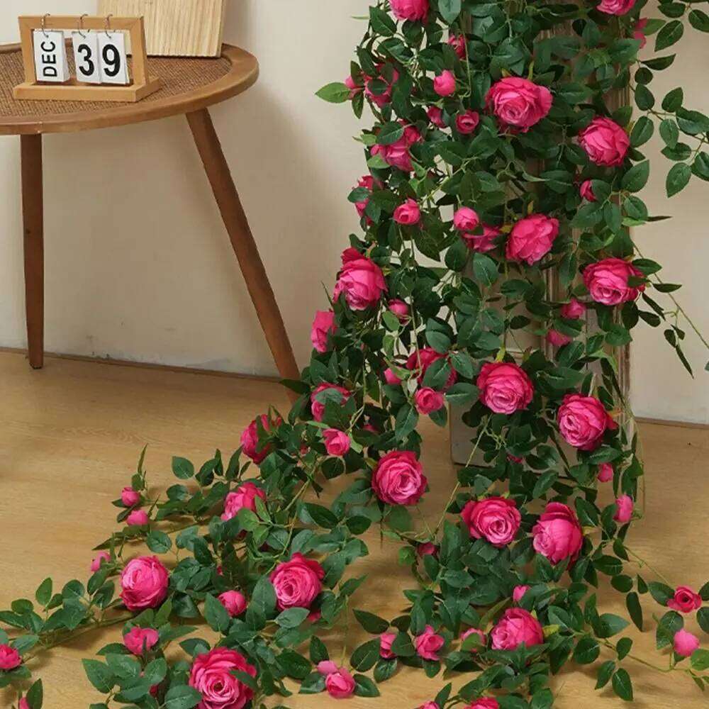 Multicolor Artificial Vine Photo Props Green Leaves Rose Silulation DIY Wall Ornament Fake Flower Vines Y260130