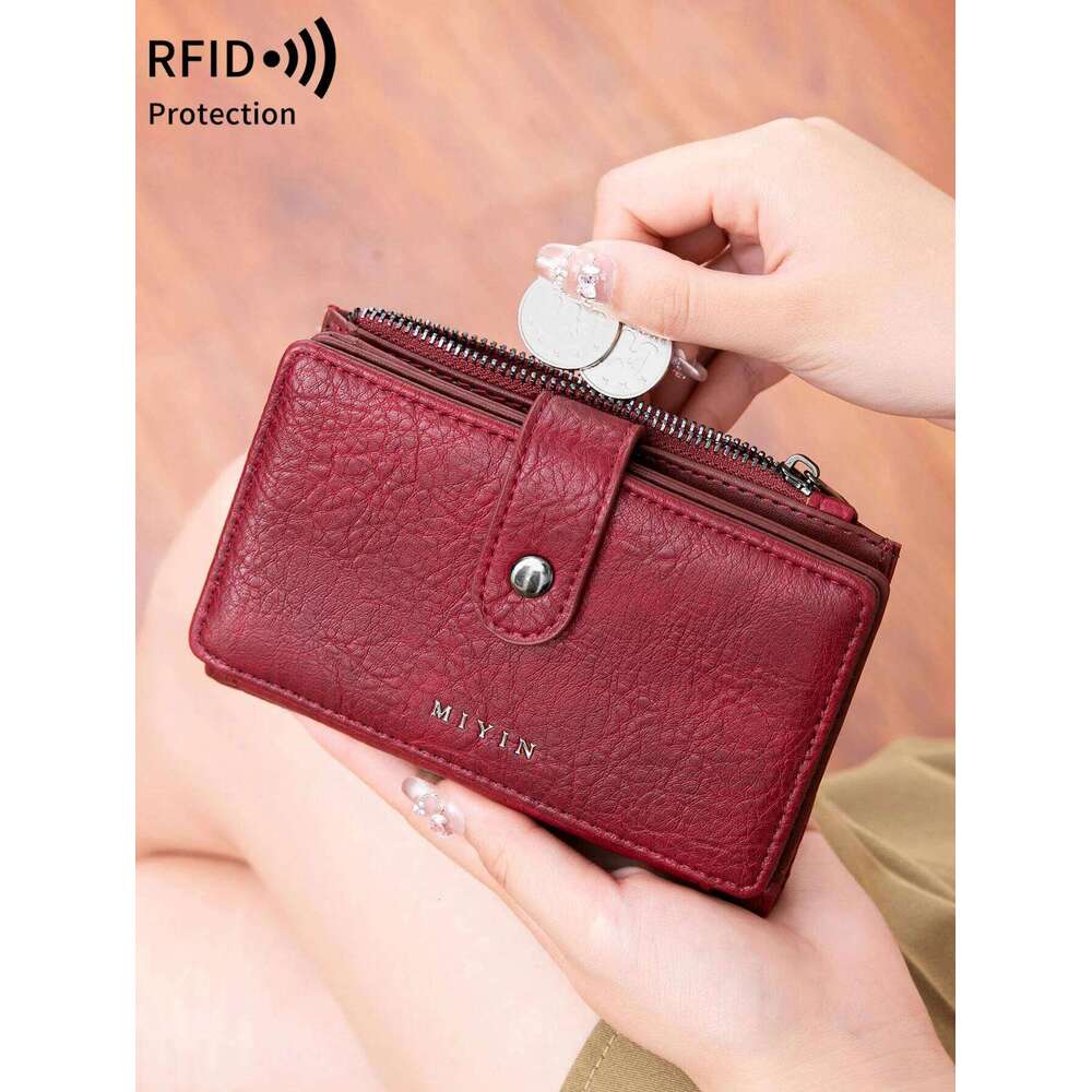 MIYIN RFID anti-theft brush retro three fold women's short PU leather multi card slot multifunctional zero wallet Z260130