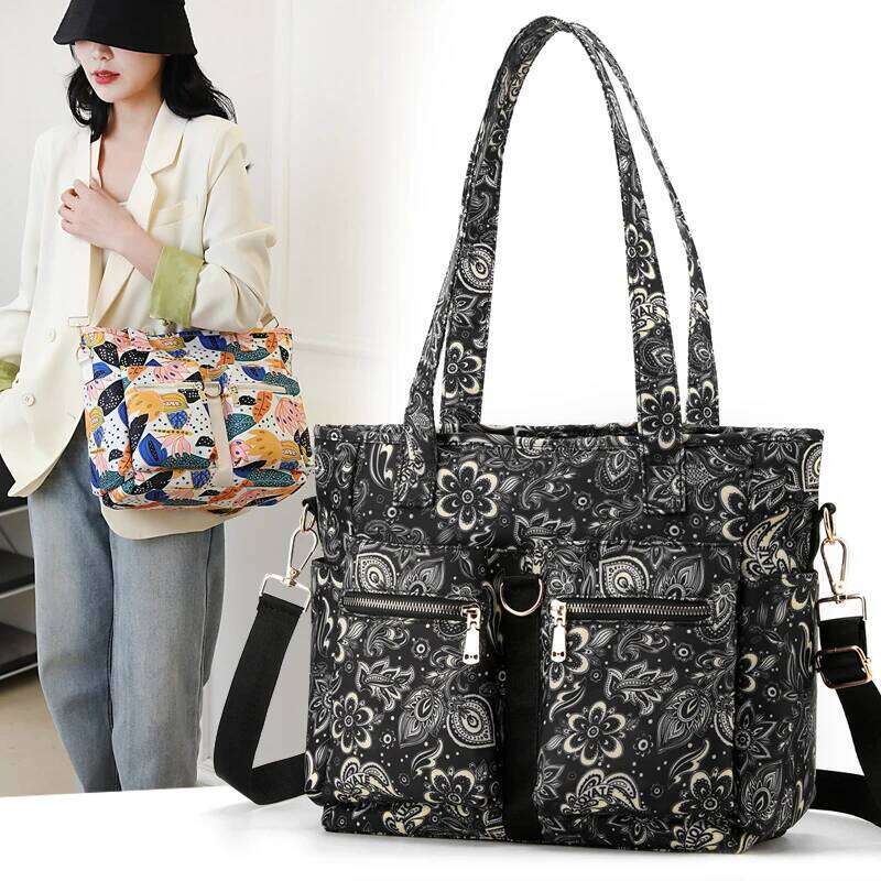 Floral Pattern A4 Book Capacity Women Top-Handle High Quality Fabric Female Shoulder Bag Fashion Girls Casual Tote Handbag