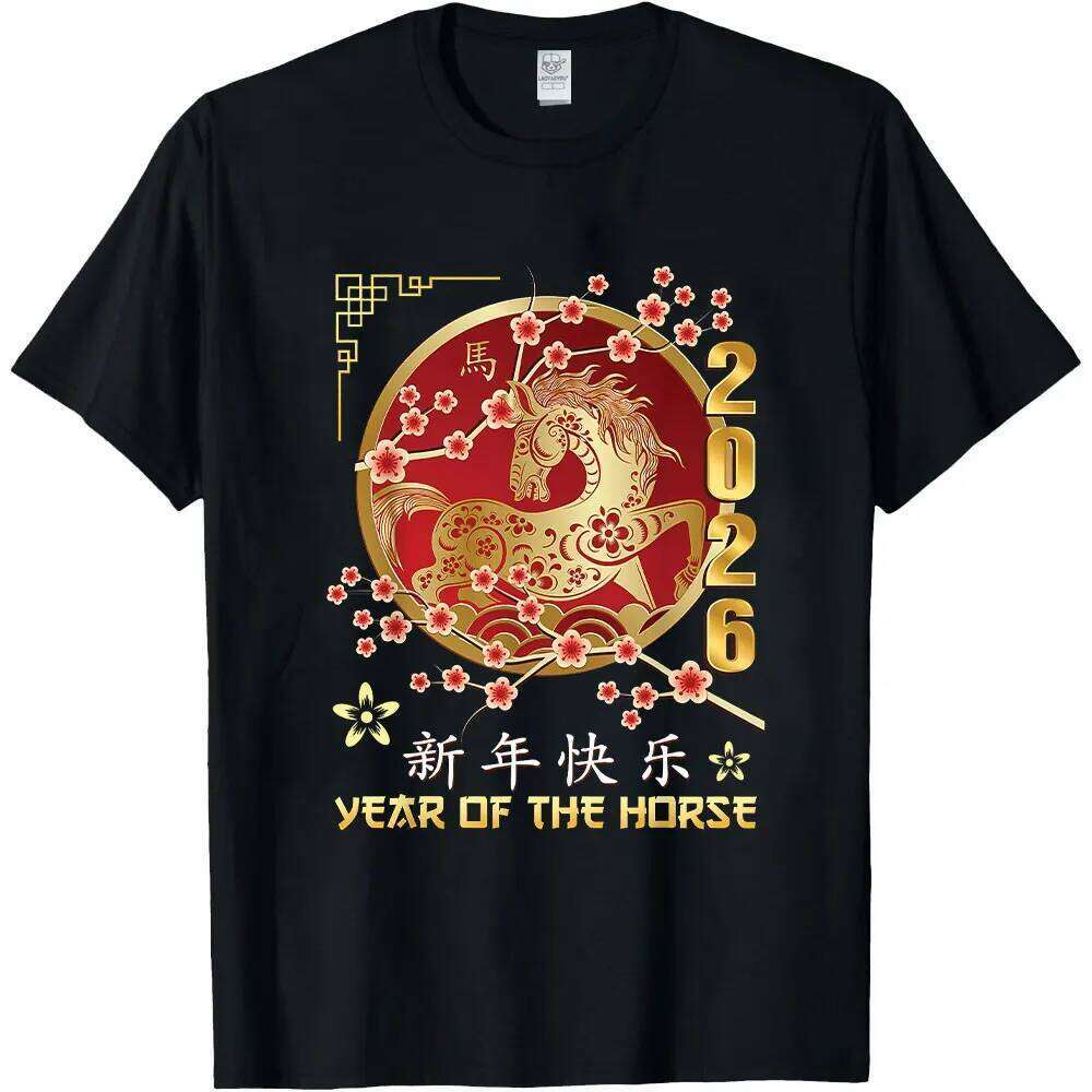 New Year of The Horse T Shirt Short sleeve O neck Streetwear Classic Pattern High Quality Cotton Tees Men Clothing luanyun