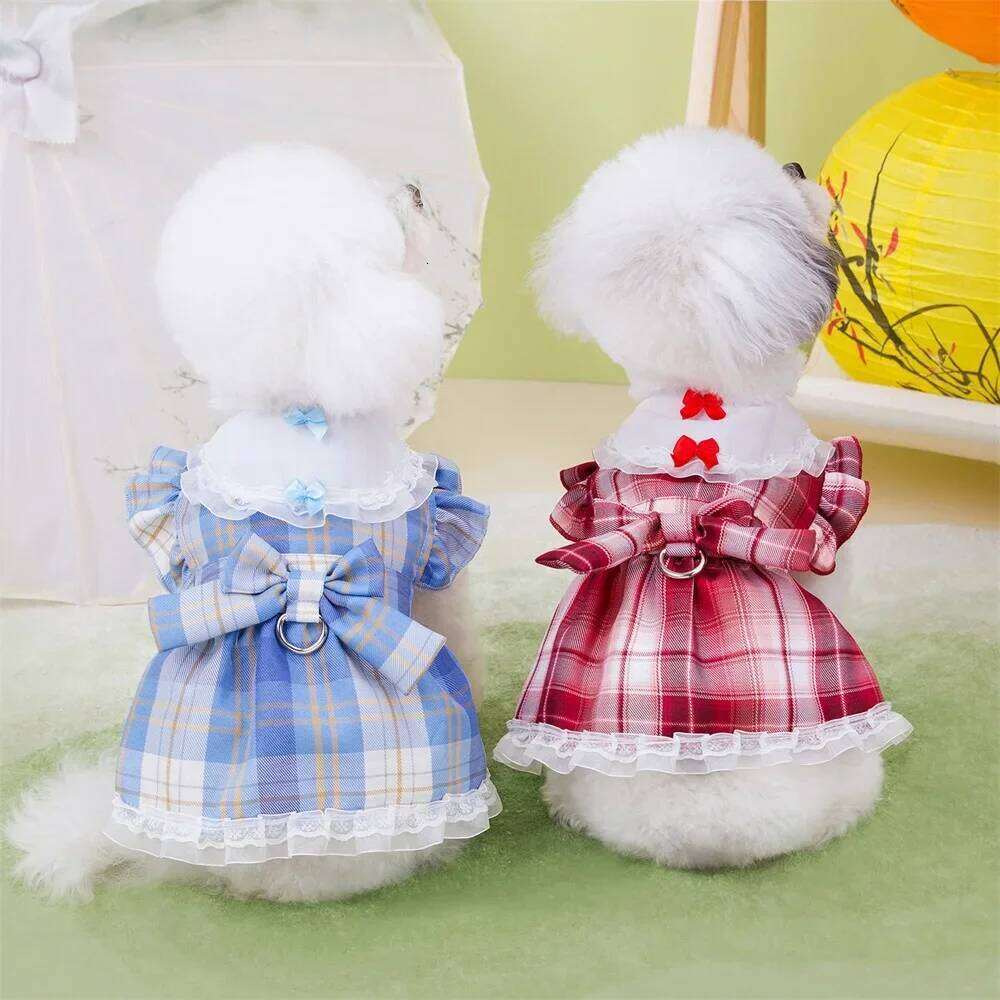 Plaid Dress Puppy Summer Clothes Dog Skirt for Small Medium Dogs Apparel Pet Product Supplies H260129