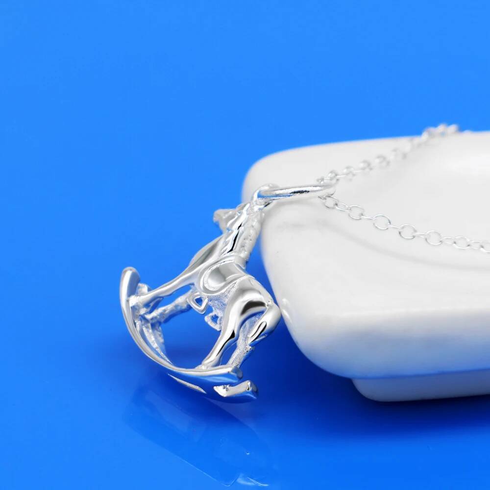 925 Sterling Silver Horse Shape Pendant Necklace For Women, Authentic Jewelry, Chain Design, Luxury