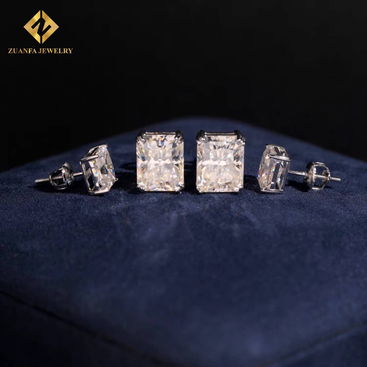 Fashion Moissanite Radiant Cut Stud Earring 925 Sterling Silver VVS1 Moissanite Iced Out Stud Earring Past Diamond Test with GRA
