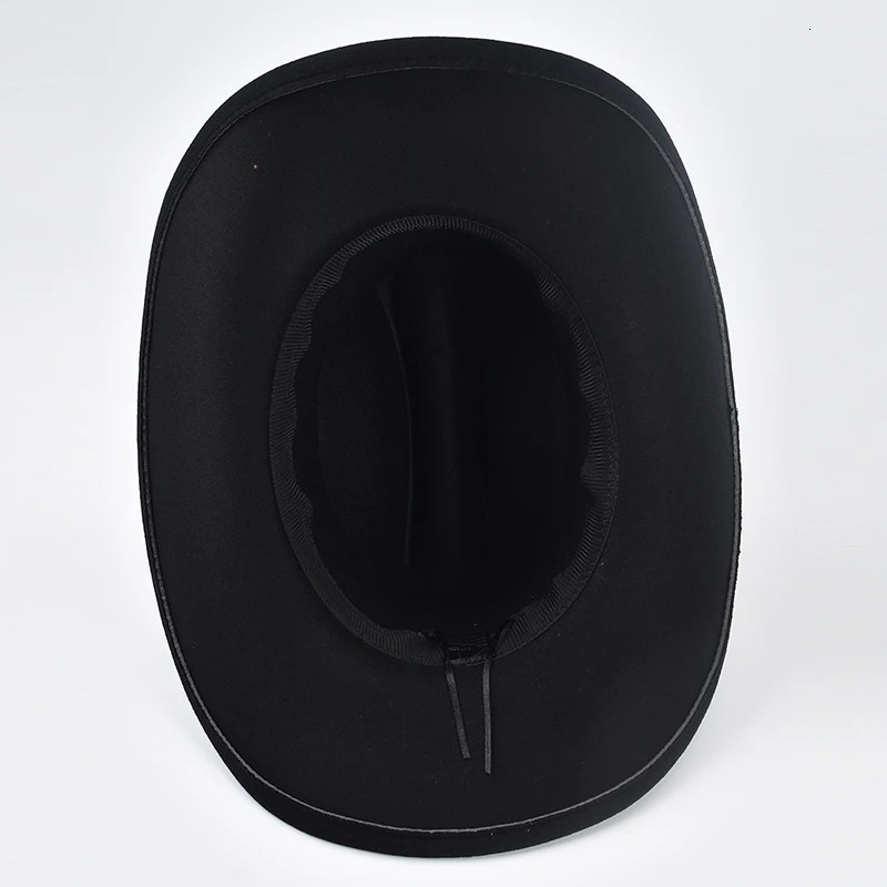 Unisex Western Cowboy Hat With Leather Vintage Big-edge Gentleman Cowgirl Jazz Hat Cloche Church Sombrero Hombre Caps 260120