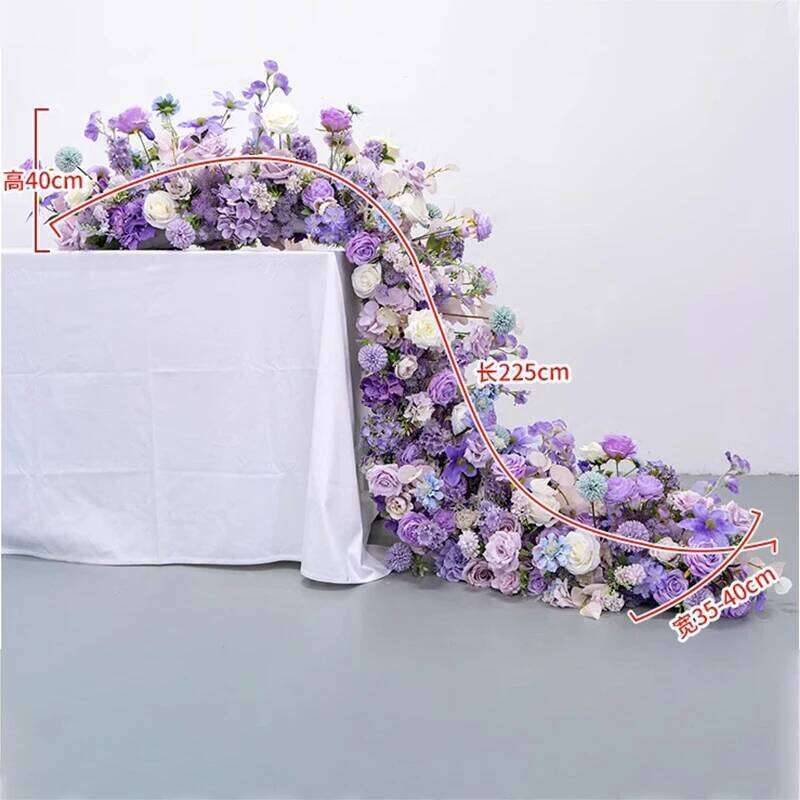 Purple Flower Arrangement Wedding Table Decor Floral Runner Artificial Flowers Row Event Party Backdrop Prop Window Display prop Y260130