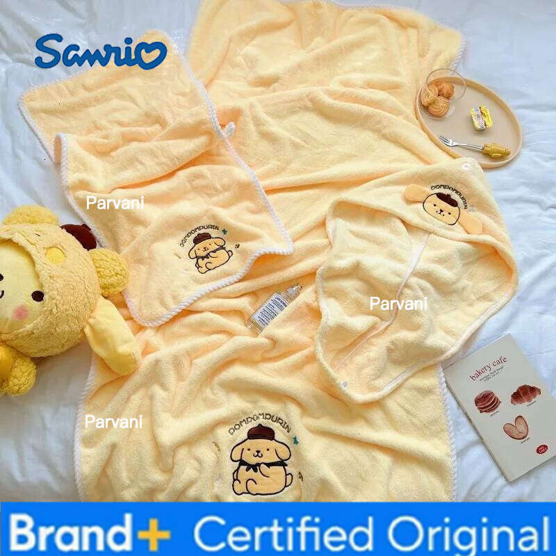 Sanrio NEW Cartoon Pom Purin Bath Towel Hair Twist Soft Water Uptake Children Washcloth Three-piece Suit Coral Velvet H260130