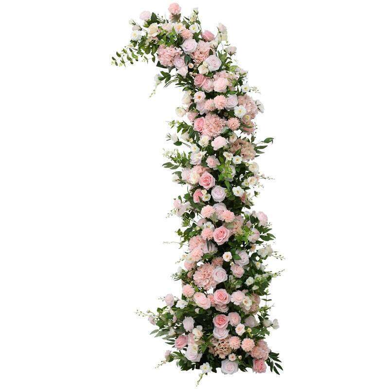 Pink White Rose Hyacinth Floral Arrangement Decor Horn Arch Frame Wedding Backdrop Props Banquet Party Event Stage Floor Flowers W260130