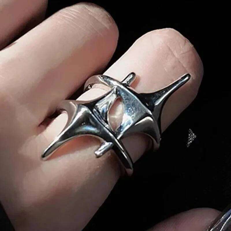 Simple Irregular Silver Star Open Ring for Women Men Punk Gothic Sliver Color Adjustable Couple Rings Y2K Egirl Jewelry Gift XJ260130