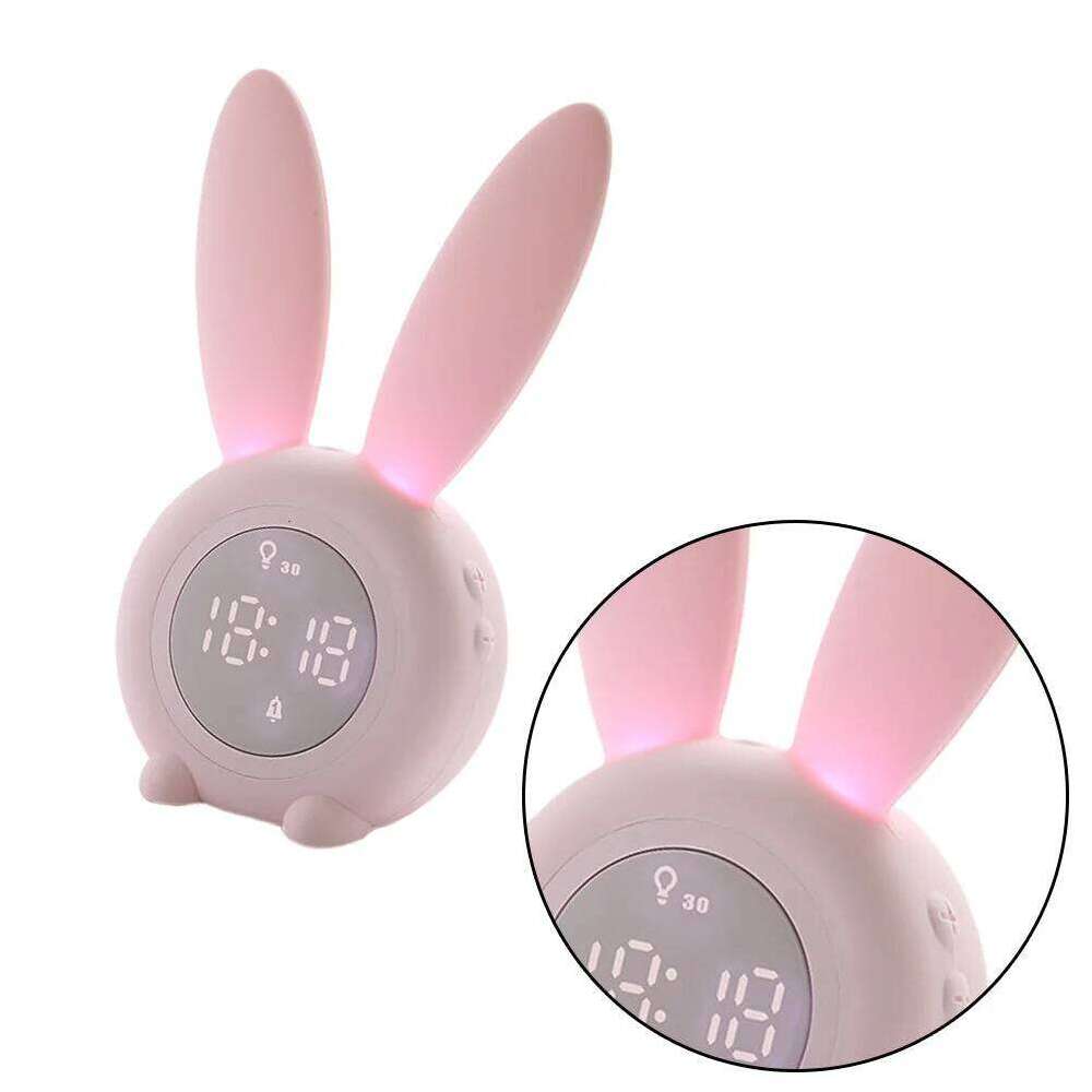 Pink Cartoon Digital Alarm Rabbit Shaped Bedside Table Silicone Clock For Students Night Light Timer Luminous W260130