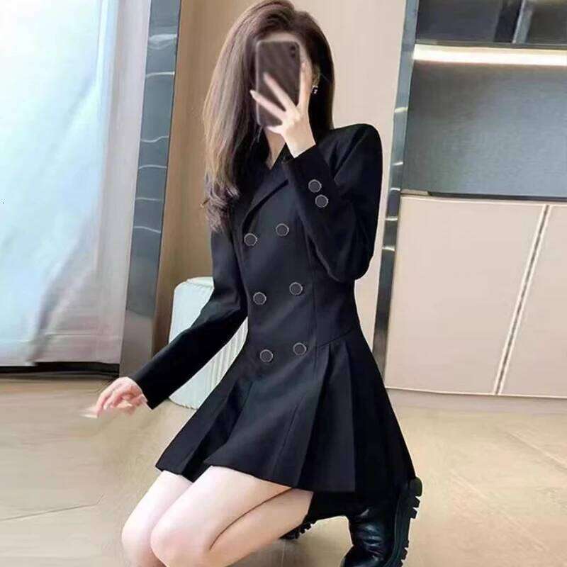 Autumn Winter New Korean Fashion Simpliy Dresses Tailored Collar Long Sleeve Pleated Sweet Trend Solid Color Women's Clothing XJ260130