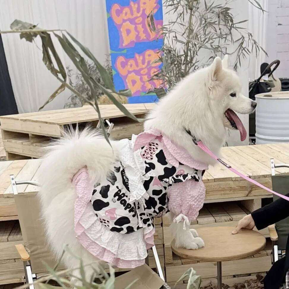 Spring Summer Thin Dress For Medium Large Dogs Fashion Simple Cow Print Lovely Dog's Dresses Labrador Samoye Pet Dog Clothes H260129