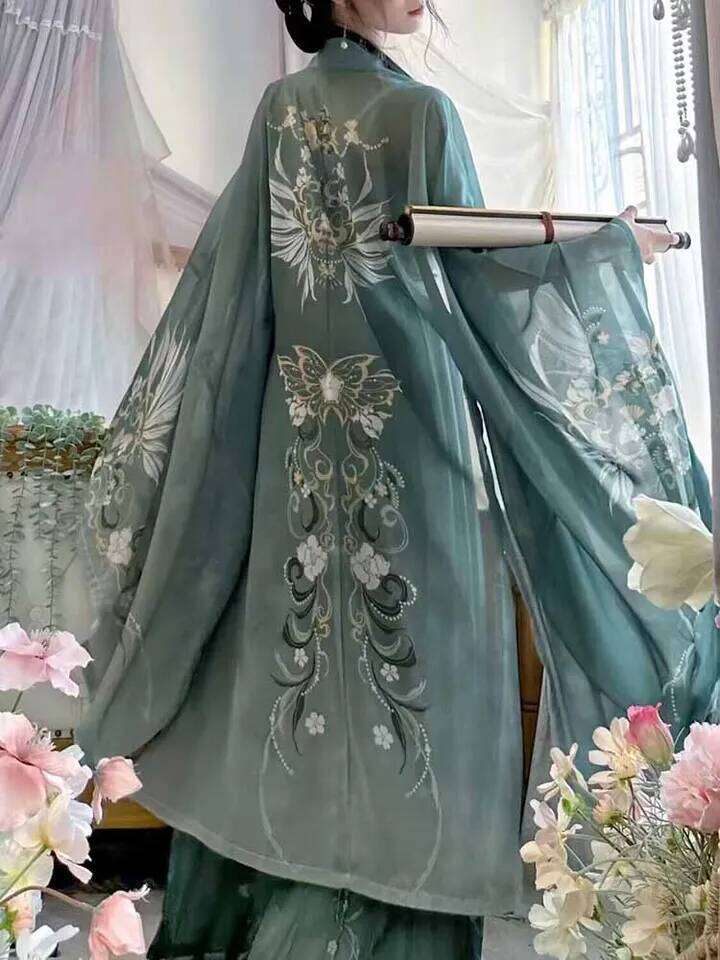 Hanfu Dress Women Chinese Traditional Vintage Hanfu Female Halloween Cosplay Costume Printed Hanfu Green 3pcs Sets Plus Size XL