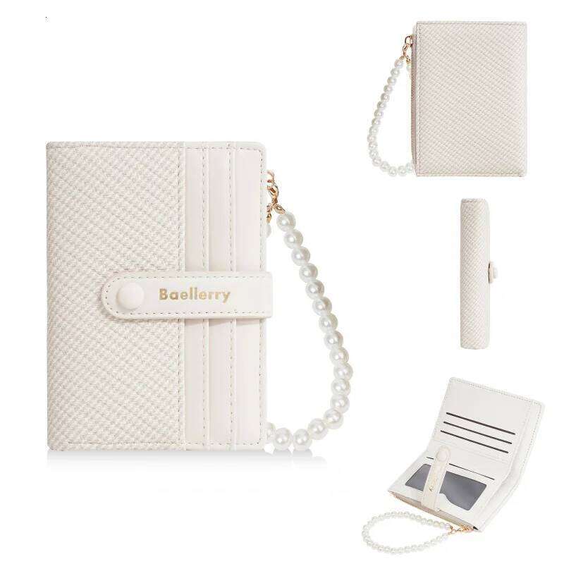 Chic Women Wallet High Class Ins Trendy Student Color Block Pearl Chain Purse Z260130