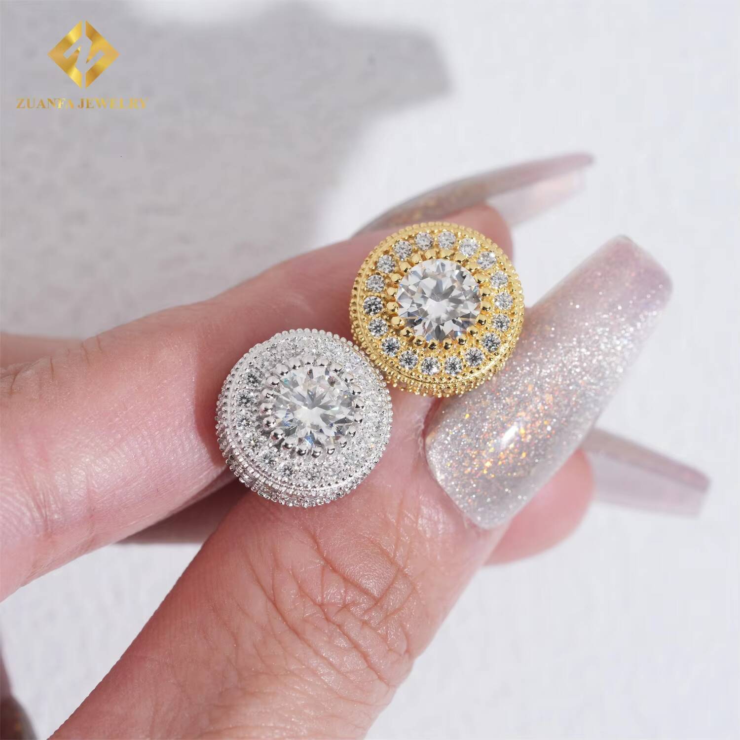 65mm Main Stone 925 Silver Iced Out Ear Studs Moissanite Hiphop Jewelry D VVS Moissanite Diamond Stud Earrings Men Women