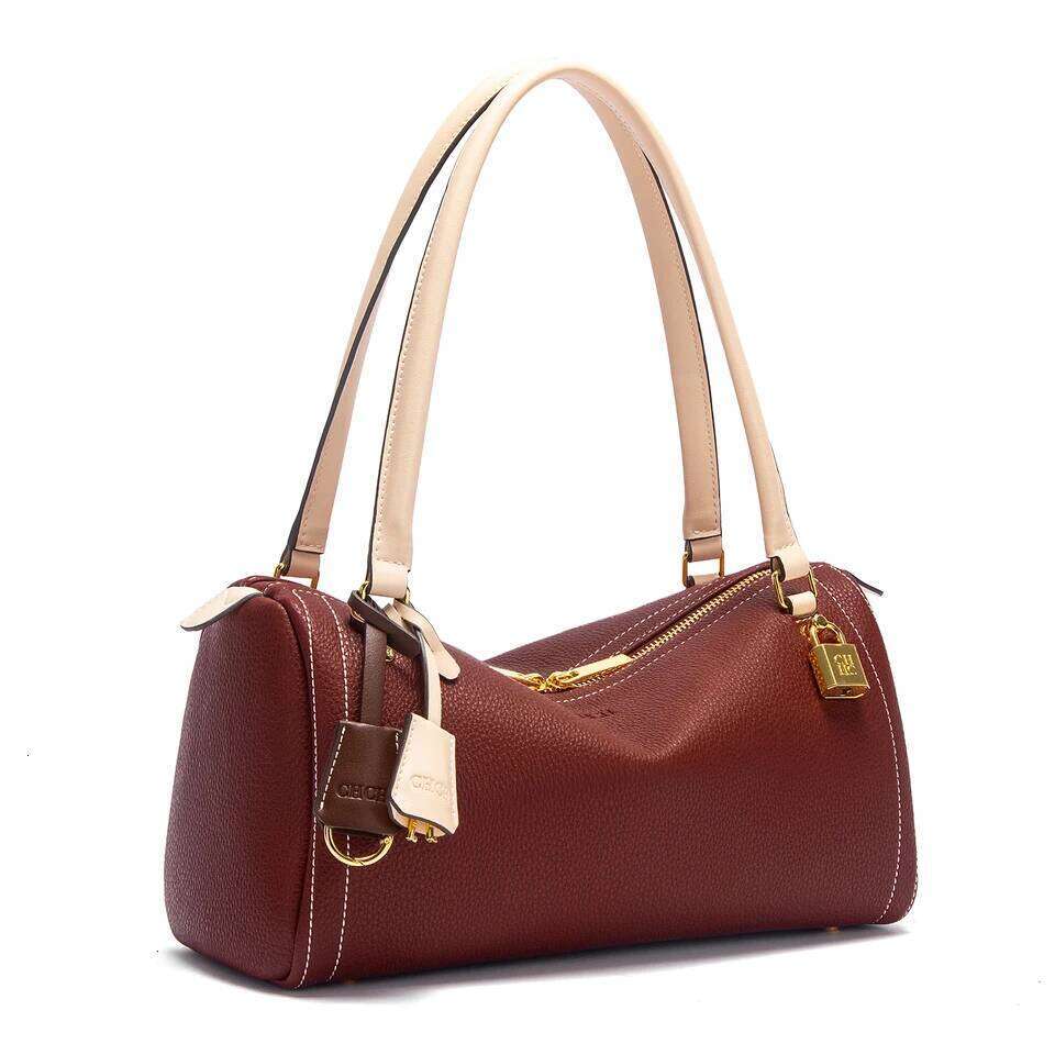 Women's Boston Autumn New Simple Brown Shoulder Bag High Quality Texture Handbag