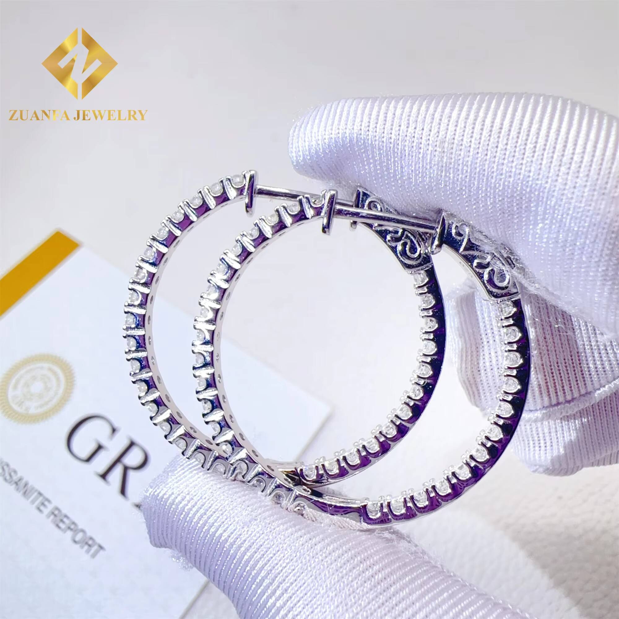 Drop Shipping Pass Diamond Tester Iced Out Jewelry Bling VVS1 Moissanite Diamond 925 Sterling Silver Hoop Earrings Women