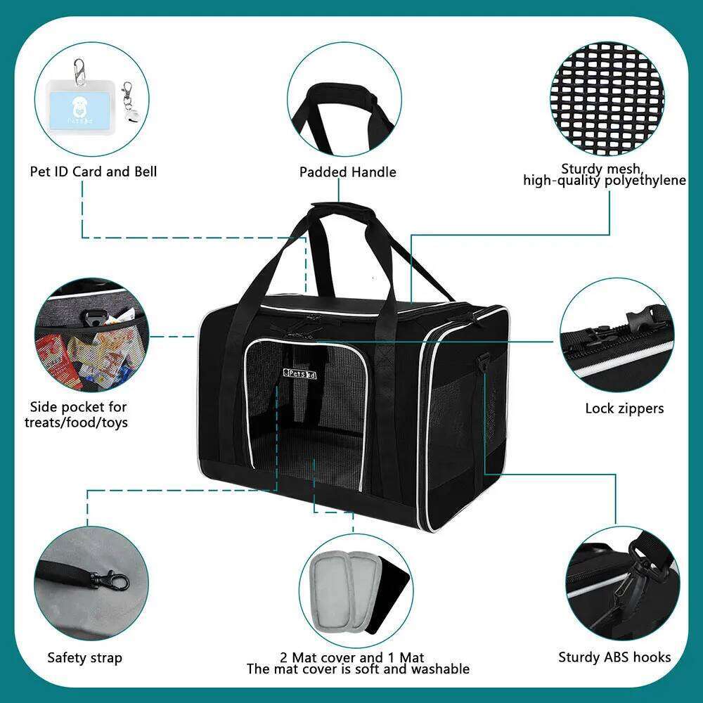 Portable Pet Carriers Soft-sided Carrying Handbag Cat Dog Breathable Foldable Bag with Locking Safety Zippers Fit for Travel 26H0130